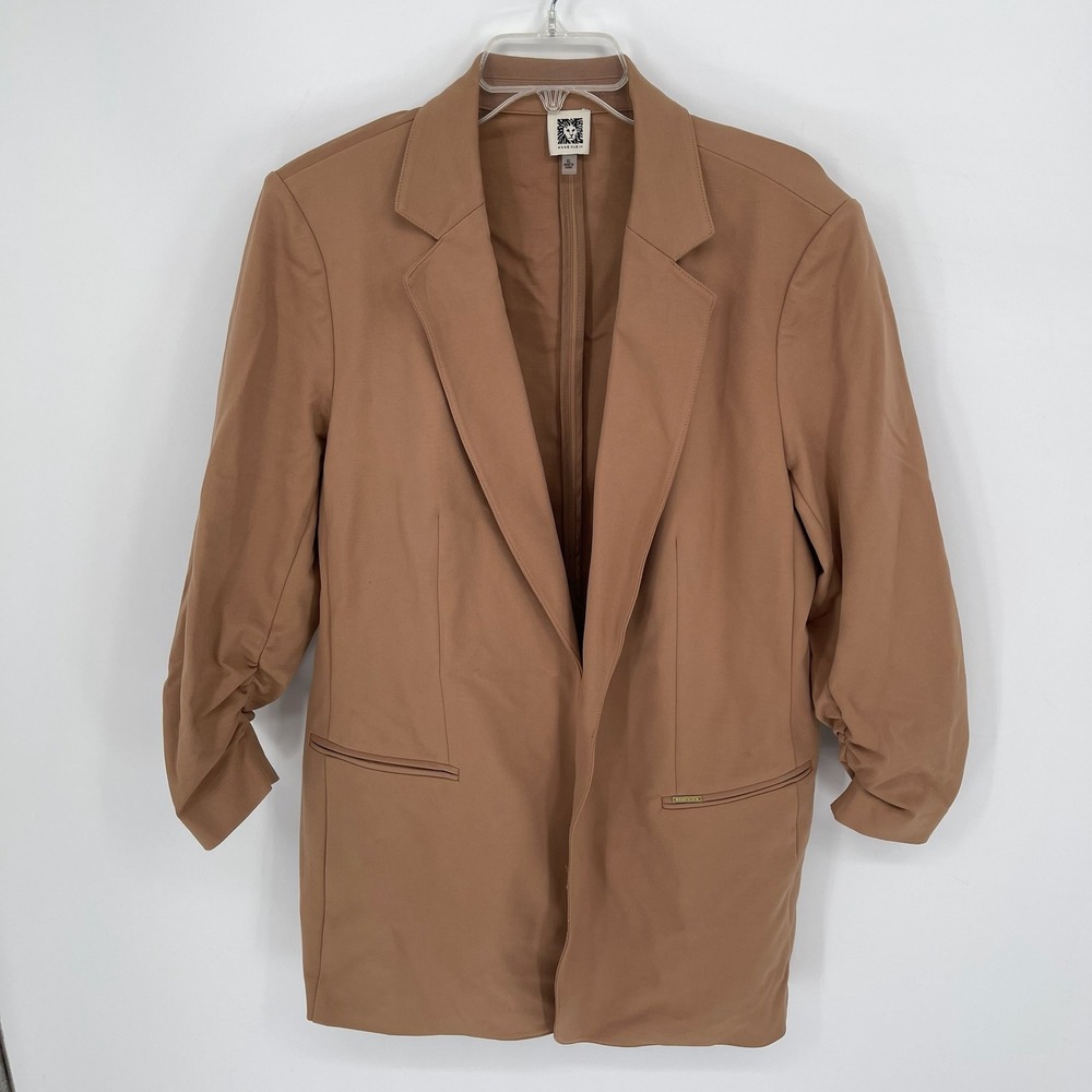 Anne Klein Women's Brown Ruched 3/4 Sleeve Open Front Blazer Size XL